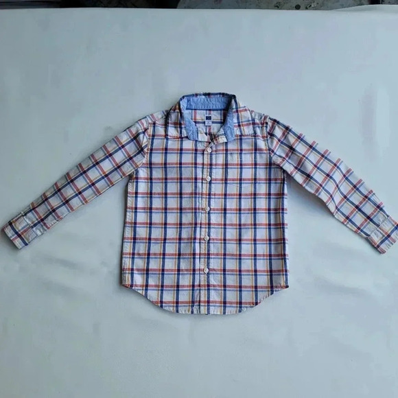 Lot of 2 Janie Jack Boy's Shirt Button Down Long Sleeves Plaid Cotton Blue sz 4 - Picture 5 of 7